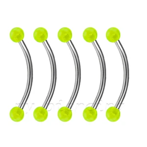 5pcs. 16G Surgical Steel Curved Barbell 3mm UV Balls Tongue Snake-Eyes Piercing - Picture 1 of 15