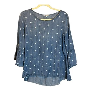 John Mark Blouse Women's Size Medium Polka Dots Blue White - Picture 1 of 4
