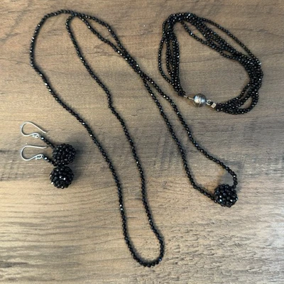 JTV Negro Espinela Rodio Sobre Plata Esterlina Collar Pulsera Conjunto de Pendientes Foto 1 de 2
