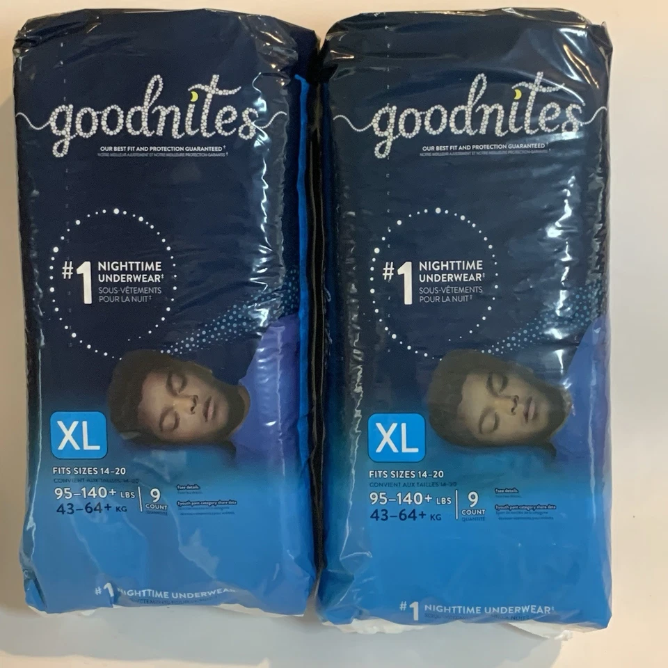 GoodNites Boys Youth Teen Pull UPS Diapers XL Size 95-140 Lbs 9 Count