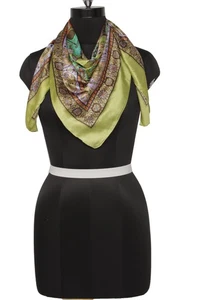 Sushila Vintage Green Women Scarf Blend Silk Printed Elephant Stole 38" x 37" - Bild 1 von 6