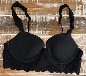 Reggiseno Aerie Real Happy Demi leggermente foderato retrò in pizzo -- 34B NERO lingerie comodo - Foto 1 di 6