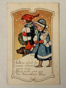 Antique Postcard Christmas Children Dog Gifts Embossed Whitney Made Worcester MA - Picture 1 of 3