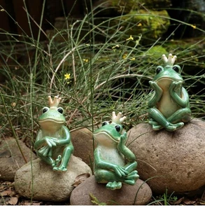 Gemütlicher Frosch Keramik Wohndeko Ornamente Garten Balkon Landschaftsbau - Bild 1 von 25
