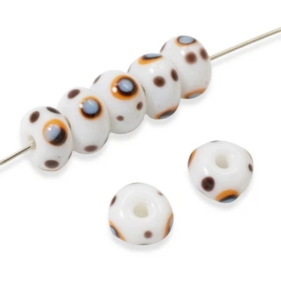 White Lampwork Beads, 30-Pack Indonesian Handmade Artisan Glass, Dot Pattern - Image 1 of 4
