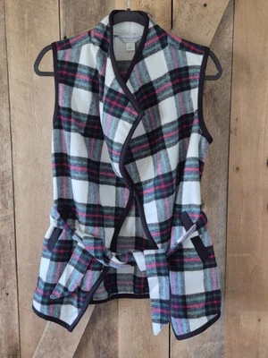 Christopher & Banks Mujer Chaleco Cuadros Sherpa Forro Cinturón Pequeño Informal Acogedor Foto 1 de 3