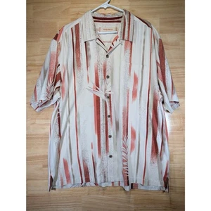 Camisa Tommy Bahama 100% Seda Aloha Roja Marrón Rayas Abstractas XL - Imagen 1 de 7