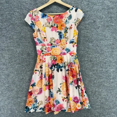 Vestido B. Darlin Mujer M Mediano Blanco Floral Funda Midi Cremallera Manga Corta Foto 1 de 4