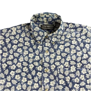 David Taylor Hawaiian Shirt Blue Floral Men's M Button Up Shirt Short Sleeve - Imagen 1 de 15