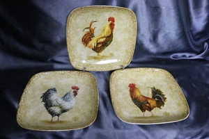 3 Rustic Rooster Salad /Dessert Plates 8 3/4 " Square 222 Fifth - Picture 1 of 6