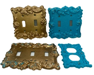 VTG 60s AmerTac Rose Antique Brass Metal Switch Plate Wall Covers Outlet Lot 2 3 - Picture 1 of 7