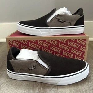 Vans Asher Deluxe Hombres 8 Zapatos de Skate Textil Sin Cordones Marrón Acogedor Tejido Café Nuevo en Caja - Imagen 1 de 11