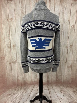 Superdry Cardigan Men Small Navy Chunky Knit Aztec Nordic Cowichan Sweater Eagle - Image 1 of 4