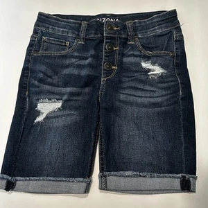 Arizona Button Up Bermuda Shorts Distressed Adjustable Waist Girls Sz 12 - Picture 1 of 4