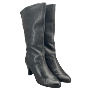 Bota alta Marko de cuero negra con tacón de 3" para mujer 8M  - Imagen 1 de 12