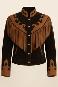 Cowboy Suede Fringe Leather Jacket | Handmade Western Jacket with Beads | Native - Picture 1 of 6