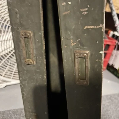 Lot (2) Vintage Browne-Morse Industrial Metal Drawers File Army Green Brass - Image 1 of 4
