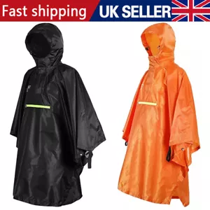 Adult Rain Poncho Waterproof Reusable Raincoat Bicycle Cover Hooded Cape Hiking- - Picture 1 of 13