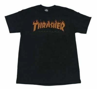 Thrasher Magazine FLAME HALFTONE LOGO Skateboard T Shirt BLACK - Image 1 of 3