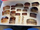 Lot 20 Celluloid Faux Tortoise Shell Hair Combs Pins Barrettes Estate Sale Find