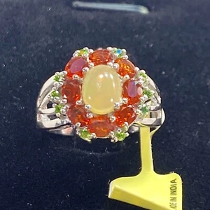 Äthiopischer Welo Opal Jalisco Feueropal Ring Platin Overlay Sterlingsilber Gr. 7 - Bild 1 von 9
