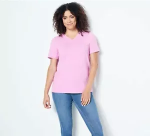 Denim & Co. Essentials SS V-Ausschnitt Top T-Shirt Seitenschlitze Damen XS dunkle Orchidee - Bild 1 von 5