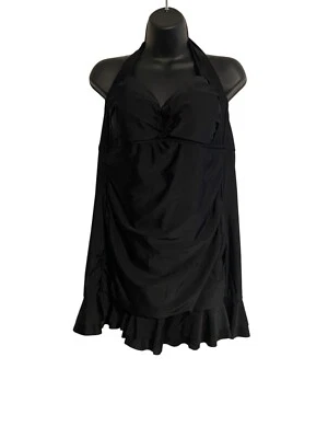 VM Mujer 16W Negro Halter Vestido de Natación Volantes Dobladillo Modesto Playa Vacaciones Verano Foto 1 de 4