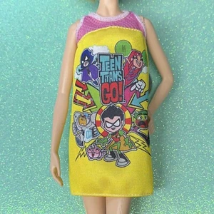 Barbie Fashionistas X Teen Titans Go Yellow Pink Mesh Graphic Print Doll Dress - Picture 1 of 8
