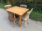Small Antique Pine Kitchen Table And 4 Chairs, Old Plank Top Pine Table 4 Chairs
