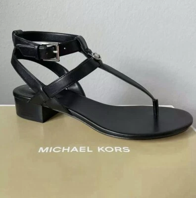 Michael Kors MK Sasha Flat Black Logo Sandals Faux Leather Size 8.5 - Image 1 of 3