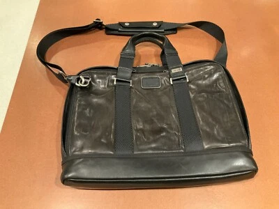 Tumi Andrews Slim Brief Alpha Bravo Black Distressed Leather So Nice - Image 1 of 4