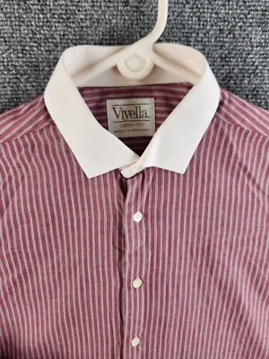 Viyella хлопок богатый сделано в Англии красный синий полоски длинным рукавом рубашка на пуговицах - Изображение 1 из 4