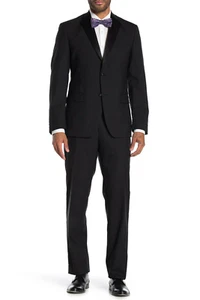 JB BRITCHES Black Woven 2 Button Notch Lapel Regular Fit Wool Tuxedo, Size 42L - Picture 1 of 5