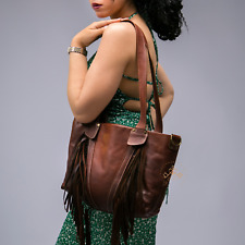 Stylish genuine leather bag with fringe - Handcrafted Cowgirl-Inspired Bags