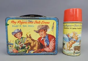 Vintage 1957 Roy Rogers Dale Evans Bar Ranch amerikanische Thermoskanne Metall Brotdose - Bild 1 von 6