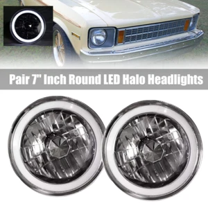 For 1963-1978 Chevy Nova Pair 7" Inch Round Chrome LED Halo Headlights Angel Eye - Picture 1 of 9