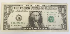 D 12226222 A 2017A $1 Dollar Note Fancy Near Solid Repeater Serial Number - Picture 1 of 2