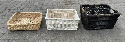 Bundle Of 3 Wicker Woven Willow Baskets 50cm By 36cm By 26cm - Image 1 of 4