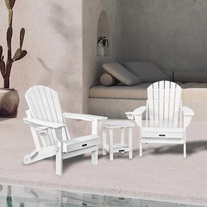 Adirondack Sedia Tavolo Set di 3 PZ Sedia Pieghevole da Esterno con Tavolino Laterale - Foto 1 di 10