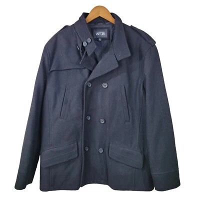 Apt 9 Wool Pea Coat Heavy Men's Size XL Mens Black Overcoat Winter Classic - Image 1 of 4