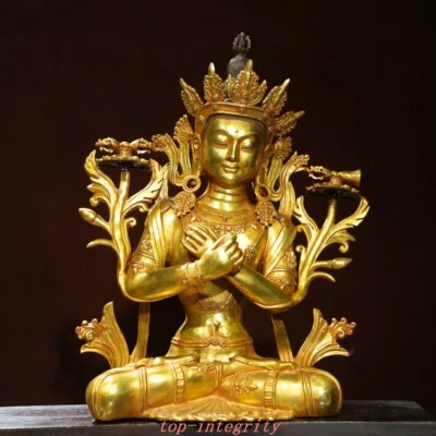 20.8" Tíbet Bronce Dorado Blanco Tara Mahayana Budismo Iluminación Diosa Estatua Foto 1 de 4