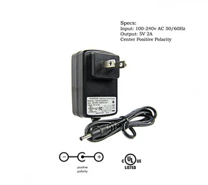 Adaptador de CA / CC 5V 2A Cargador de fuente de alimentación 1,35 mm x 3,5 mm Cañón 3,75 pies Cable - Imagen 1 de 5