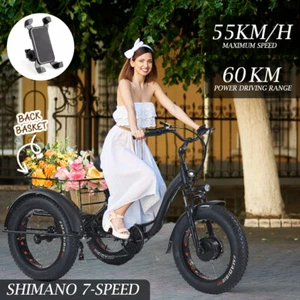 Black Adult Electric Bike Tricycle Trike 3 Wheelers Bike Scooter EBike & Basket - Picture 1 of 15