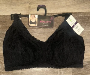 No Boundaries Triangle Floral Lace Bra Padded Lightly Lined Wire Free Black XXL - Picture 1 of 5