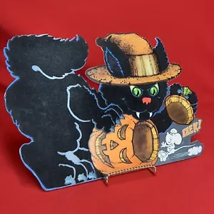 Vintage 1981 Hallmark Die Cut Flocked Cat Mouse / jack-o'-lantern Pumpkin / Flaw - Picture 1 of 14