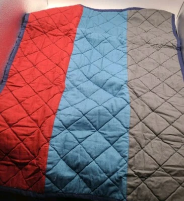 (1) Pottery Barn Kids Block Stripe Quilted Standard Sham Red/Blue/Gray NEW - Image 1 of 4