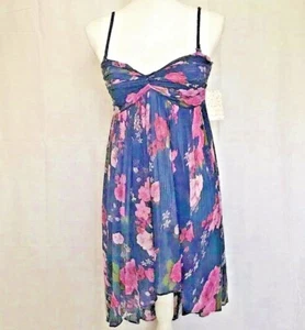 Free People Vestito Donna Blu Floreale Orlo Alto Basso Spaghetti Strap Estate Spiaggia L - Foto 1 di 7