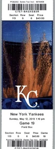 New York Yankees vs Kansas City Royals 5/12/2013 Full Ticket - Picture 1 of 2