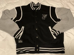Polo Ralph Lauren Größe Small PWing Baumwolle College-Jacke schwarz grau voller Druckknopf - Bild 1 von 11