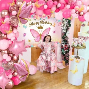 Schmetterling Geburtstag Deko Set - Rosa, Mädchen Geburtstag Deko Set - Bild 1 von 7